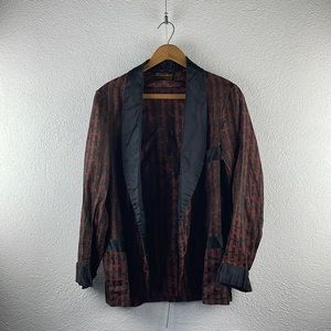 Vintage l M 50s Mid-Century Rockabilly Satin Geometric Gentlemans Smoking Jacket